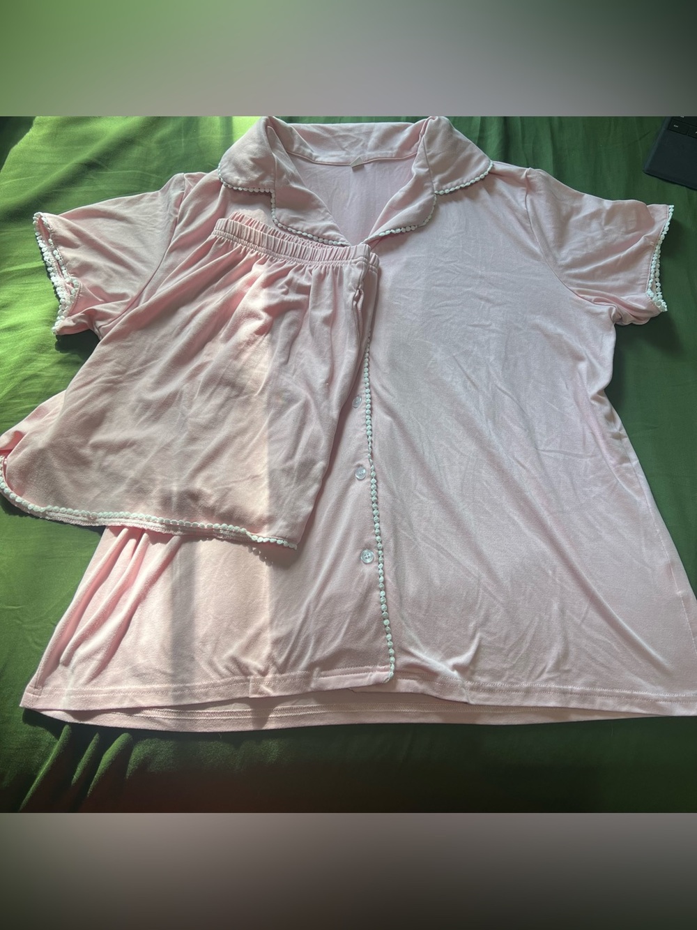 Soft Pink Women's Pajama Set with Contrast Trim